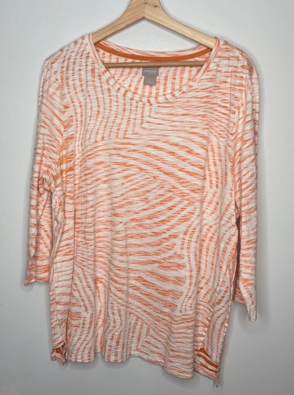 Chico's Women's Orange White Abstract Stripe Knit Top Size 3 XL